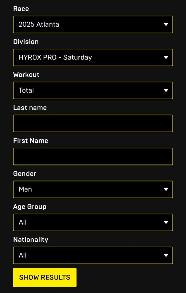 filter results hyrox season