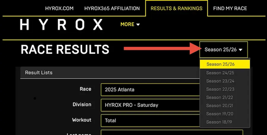 HYROX season results
